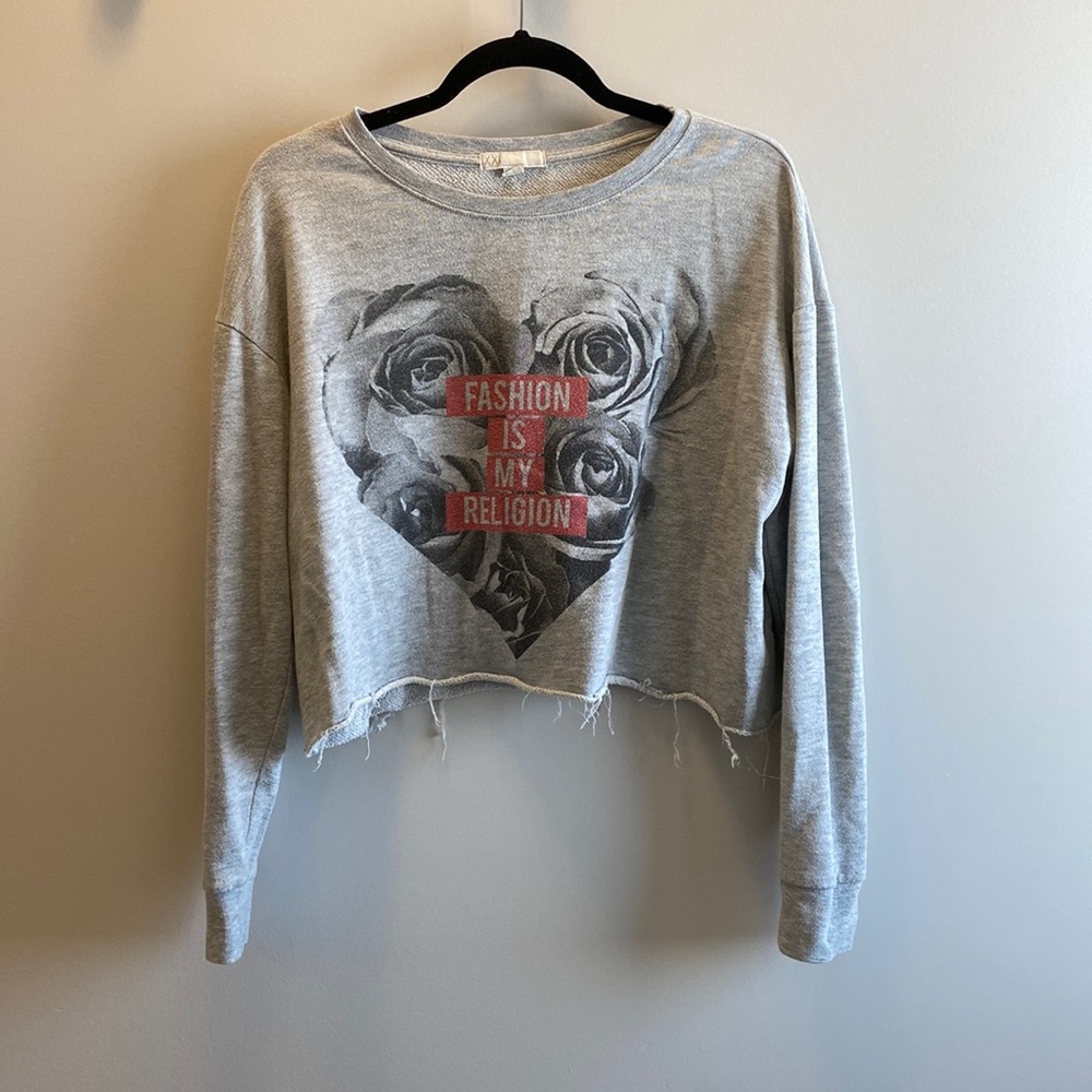 Cropped Distressed Crewneck